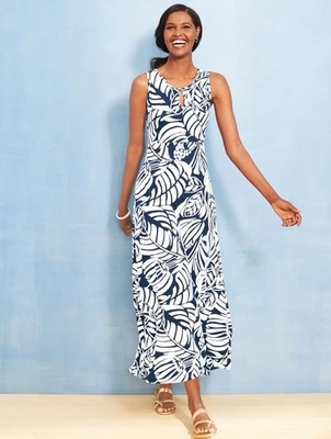 Vestido Talbots Mujer Talla XS Azul Blanco Maxi Floral Botánico Sin Mangas Jersey Foto 1 de 4