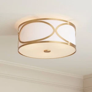 Possini Euro Whinn 15" Wide Warm Brass Drum Ceiling Light - Picture 1 of 8