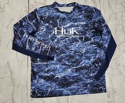Huk Performance Fishing Mossy Oak Element Auqa Long-Sleeve Shirt Men's Large - Image 1 of 4