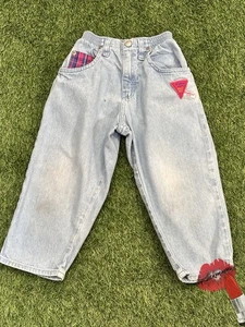 Vintage Baby Oshkosh B’gosh Jeans Kids 4T Retro Denim Pants Patchwork 80s 90s - Picture 1 of 14