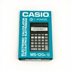 Vintage New Old Stock CASIO C-POWER MS-120A Calculator Boxed With Manual - Picture 1 of 3
