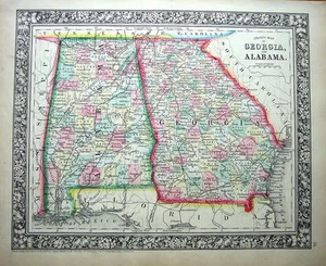 Antique Map USA GEORGIA & ALABAMA Augustus Mitchell Original Lithograph 1860 - Picture 1 of 1
