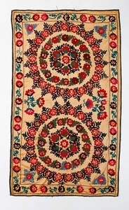 5.4x8.6 ft Silk Embroidery Wall Hanging, Vintage Tablecloth, Yellow Bedspread - Picture 1 of 4