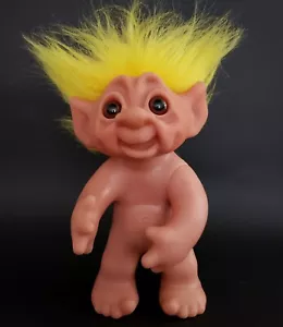Vintage 1977 THOMAS DAM 9" Troll Doll w YELLOW Hair & Brown Eyes Made in DENMARK - Picture 1 of 5