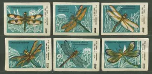 DRAGONFLY, DRAGONFLIES, JUEGO DE 6 FINAS ETIQUETAS RUSAS ANTIGUAS 1977 - Imagen 1 de 1