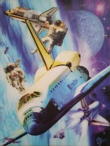 3D Picture Art Outer Space Space Shuttle Space walk Size 39 x 29 cm approx New - Picture 1 of 1