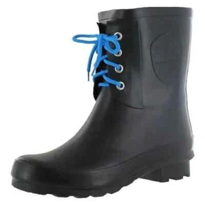 NEW Pajar Women Paula Waterproof Black Blue Lace Up Bow Tie Mid Calf Rainboot - Picture 1 of 4