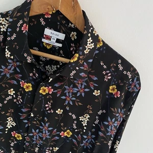 Reiss Shirt Size 2XL XXL Mens Black Floral Slim Fit Viscose Long Sleeve Button - Picture 1 of 10