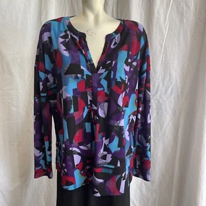 Women’s Dana Buckman Polyester Spandex Blouse Size XL Abstract Pattern - Picture 1 of 10