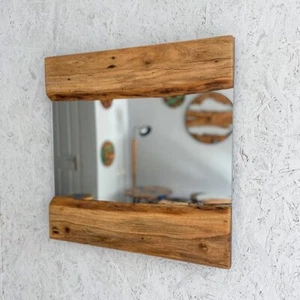 Olive Wood Oval Wood Frame Mirror, Live Edge Wooden Mirror Wall Decorative Gift - Picture 1 of 8