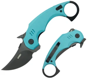 Kubey Jaw Pikal Linerlock Folding Knife 2.5" 14C28N Steel Blade Blue G10 Handle - Picture 1 of 9
