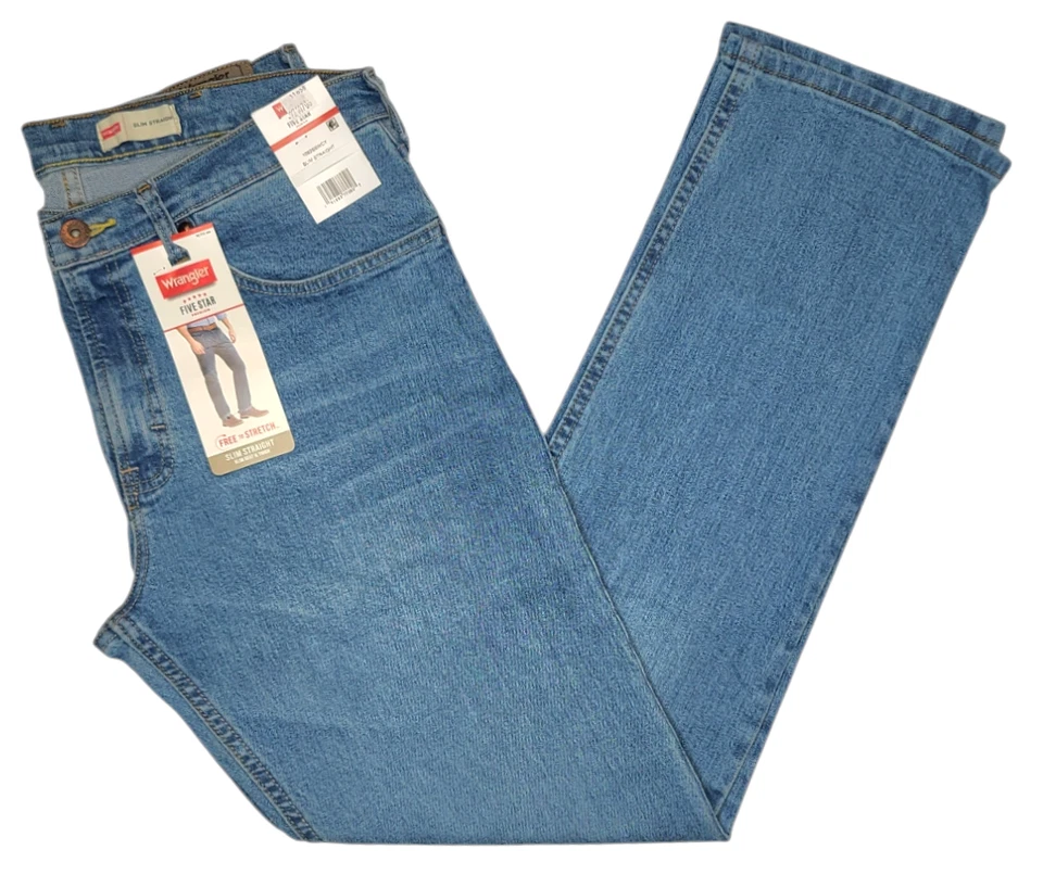 Wrangler Men's Slim Straight Fit Jeans with Stretch Blue Size 32