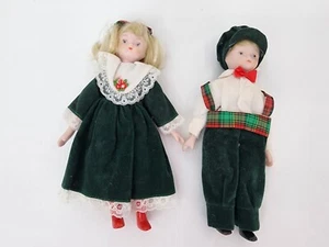 Vintage Collectible Porcelain Dolls 8" Tall Lot of 2 Christmas Children - Picture 1 of 18
