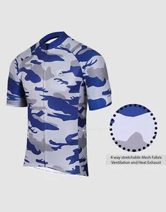 Herren Radtrikot Halbarm MTB Rennrad Reiten Sport Oberteil Shirt Blau Camouflage - Bild 1 von 5