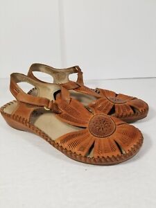 Pikolinos Tan Leather Sandals Women's Us 7.5-8 EU 38 Slingback Flats Shoes