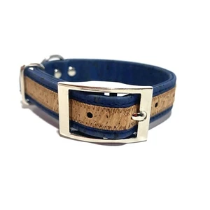 Collar para Perros Y Gatos En Corcho Azul- Hecho Manual En Francia - Corcho Tela - Picture 1 of 7