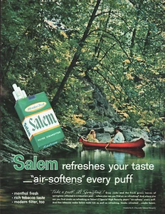 Anuncio vintage 1962 Salem refresca tu gusto hombre y mujer en canoa - Imagen 1 de 1