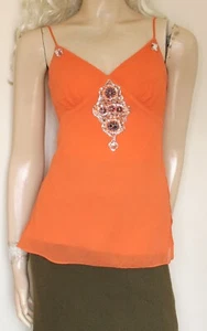 Coast boho Orange silk beaded sequin V-neck camisole vest top size 10 Y2K vtg - Picture 1 of 7