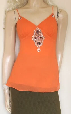Coast boho Orange silk beaded sequin V-neck camisole vest top size 10 Y2K vtg - Image 1 of 4