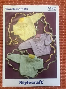BABY BOYS GIRLS CABLE KNIT JUMPER 12”-22” INC PREM VTG KNITTING PATTERN 4692 - Picture 1 of 2