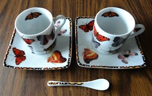 Set of Paul Cardew 2010 BUTTERFLIES Demitasse Espresso Coffee Cups Saucers Spoon - Picture 1 of 4