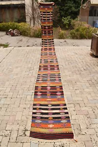 Türkischer Teppich 24 Zoll x 289 Zoll EXTRA LANG Läufer Kelim Flur Kelim Treppe Teppich 2x24 - Bild 1 von 12
