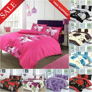 Printed Duvet Quilt Cover With Pillowcase Single Double King Floral Bedding Set - Picture 1 of 46