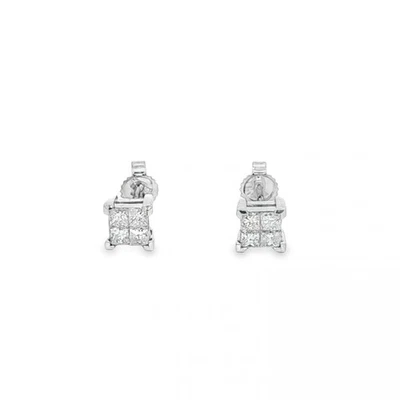 18ct White Gold Diamond Cluster Stud Earrings - 6x6mm - 0.48ct - Image 1 of 4