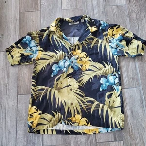 Tommy Bahama Hawaiihemd schwarz geblümt gelb blau Blumen Seide Kurzarm M - Bild 1 von 5