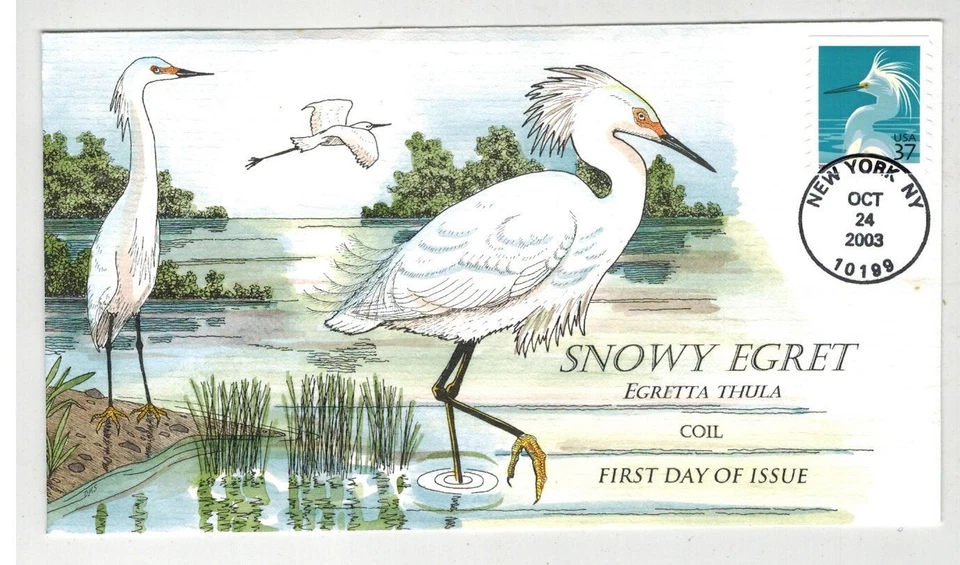 2004 COLLINS HANDPAINTED 3804D BIRDS SNOWY EGRET MARSH SCENE - Image 1 of 1