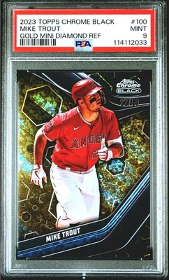 2023 TOPPS CHROME BLACK MIKE TROUT GOLD MINI DIAMOND REFRACTOR /50 PSA 9 - Image 1 of 4