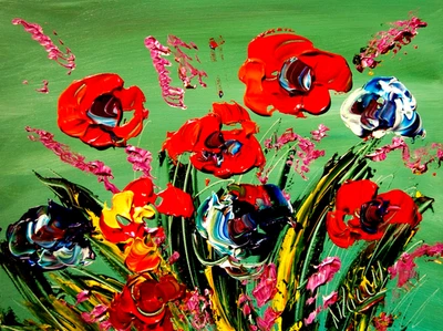 Pintura al óleo original abstracta moderna FLORES IMPRESIONISTA HV7R868 Foto 1 de 4