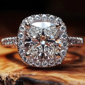 3CTW Cushion Cut VVS1 Moissanite Wedding Engagement Ring 14k White Gold Plated - Picture 1 of 7