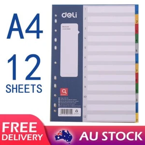 Deli 12 Tab Bright Dividers File Divider Indices Document Organizer for A4 Size - Picture 1 of 6