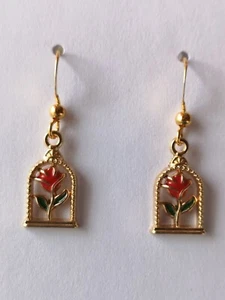 Rose in dome Gold Plated Earrings - Picture 1 of 2