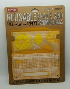 Juego de 4 bolsas reutilizables para bocadillos y sándwiches Russbe diseño limón nuevas en paquete - Imagen 1 de 3