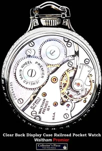 21 Jewels Display Case Silver Plated Bar Over Crown Pocket Watch Waltham PREMIER - Picture 1 of 5