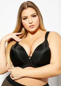 Ashley Stewart 054-AS-2516 Butterfly Plunge Bra Black Underwire 46DDD ** - Picture 1 of 8