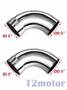 2PCS Chrome Exhaust Elbow Pipe 5" ID/OD x10" Length Truck 90 Degree Tube Tipe - Picture 1 of 5