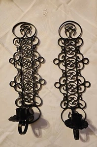 2 alte Wandkerzenhalter Kerzenleuchter Schmiedeeisen schwarz Vintage - Bild 1 von 11