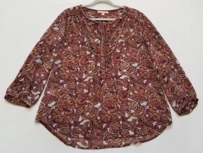 Blusa Gibson & Latimer Para Mujer Grande L Cachemira Trenzas Mangas 3/4 Top Transparente Boho Foto 1 de 4