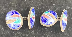 Antique Enamel Cufflinks - Persian Persia - Landscape of River & Aqueduct - Picture 1 of 9
