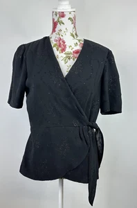 Laura K women's black evening top sparkly wrap blouse short sleeves Size 10 - Picture 1 of 16