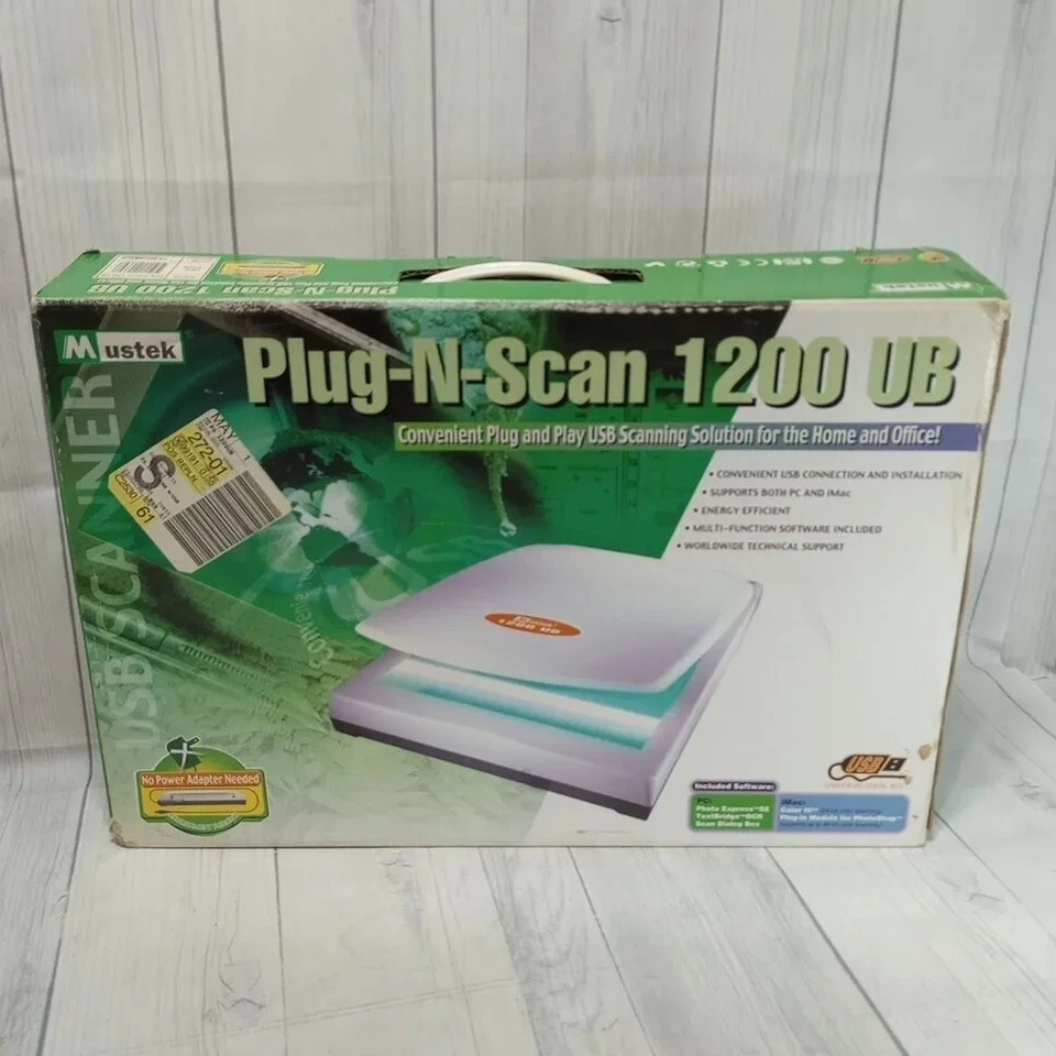 Vintage 90's Mustek Plug-n-Scan 1200 UB Flatbed Scanner - USB Powered Scan ~NOB - Image 1 of 4