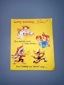 Collectible Vintage 1940's Used Greeting Card Cowboy and Indian Mother Goose - Picture 1 of 5