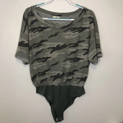 Camisa feminina Entro Camo bodysuit gola redonda malha waffle cinza oliva tamanho M - Imagem 1 de 4
