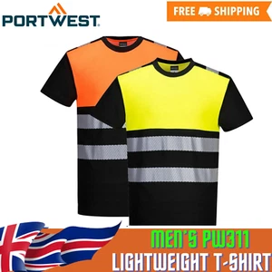 Men's Hi Vis T-Shirt PW311 Reflective High Viz Fluorescent MoistureWicking Shirt - Picture 1 of 9