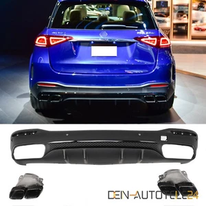 Heckdiffusor DoppelAuspuff für Mercedes GLE W167 V167 GLANZ SCHWARZ Nightpaket - Picture 1 of 6