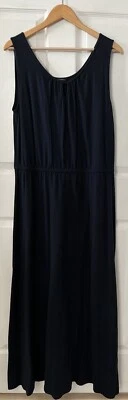 Talbots Navy Blue JERSEY Sleeveless Maxi Dress Sz L Elastic Waist Casual Resort - Image 1 of 4