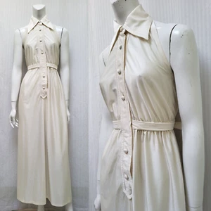Vintage 1960/70's Shiny Ivory Jersey Knit Halter Dress - Size XS - EUC - Picture 1 of 7